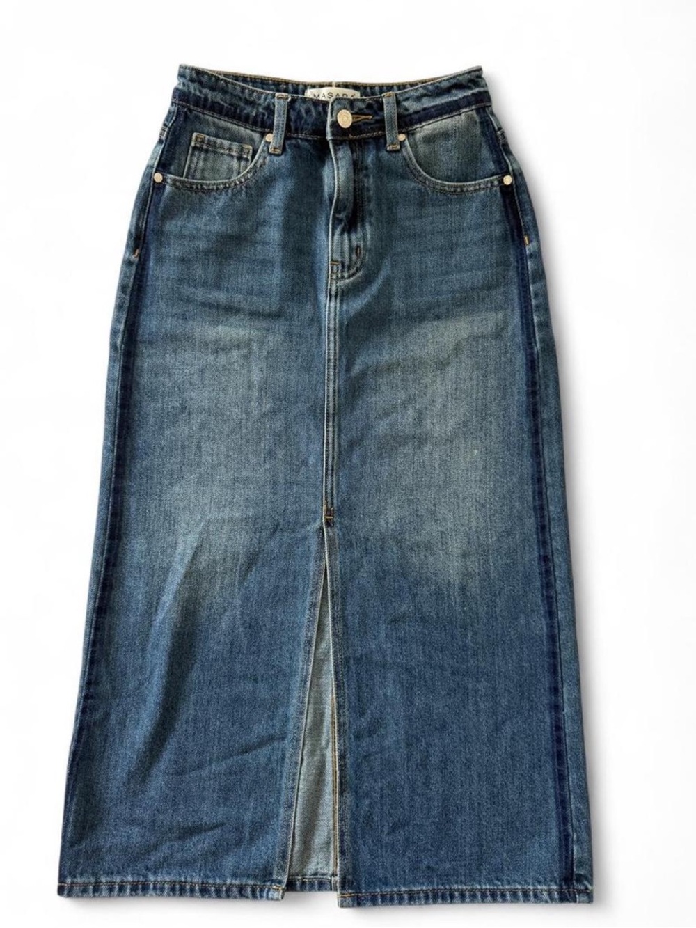 MASARA Denim Maxi Skirt 26 90s Minimalist Downtown Girl Model Off Duty